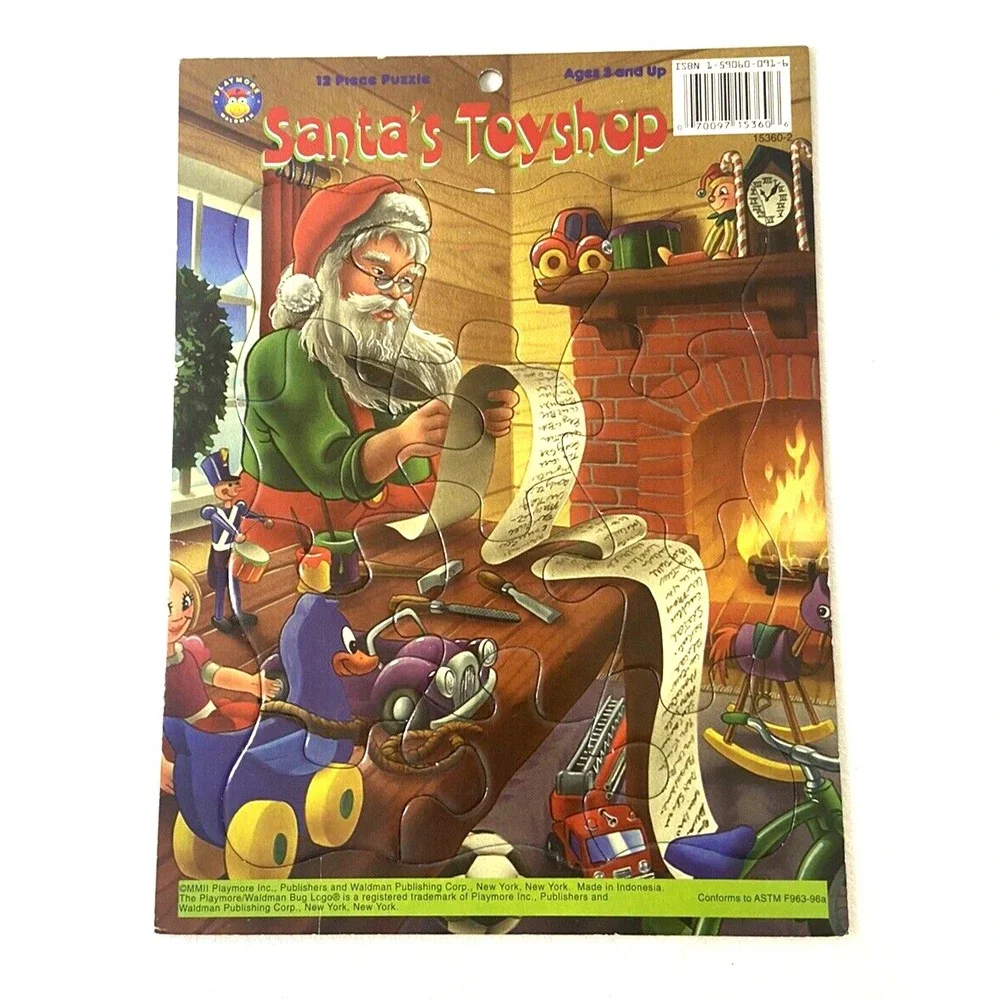 Vtg Playmore Puzzles 12 Piece Cardboard Christmas Set of 4 Ages 3+ Santa Tree